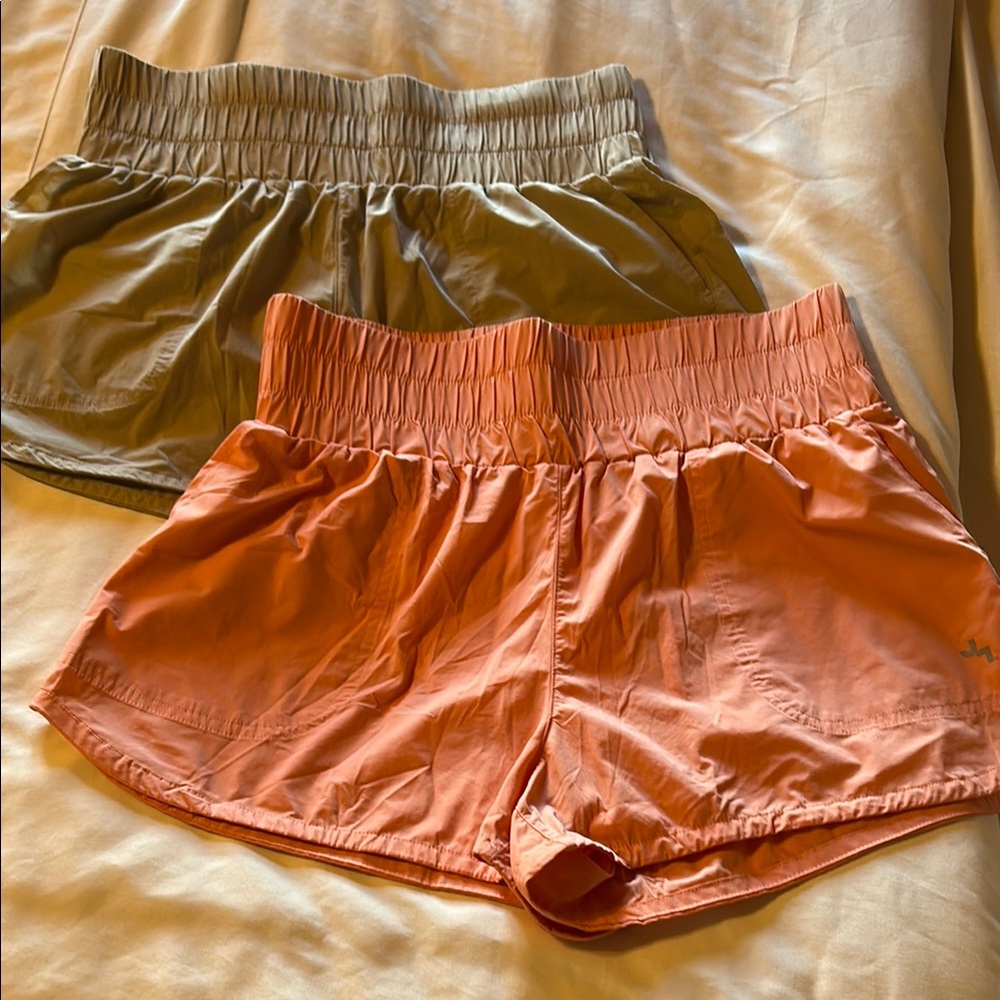 JoyLab Women's Athletic Shorts - Coral and Khaki